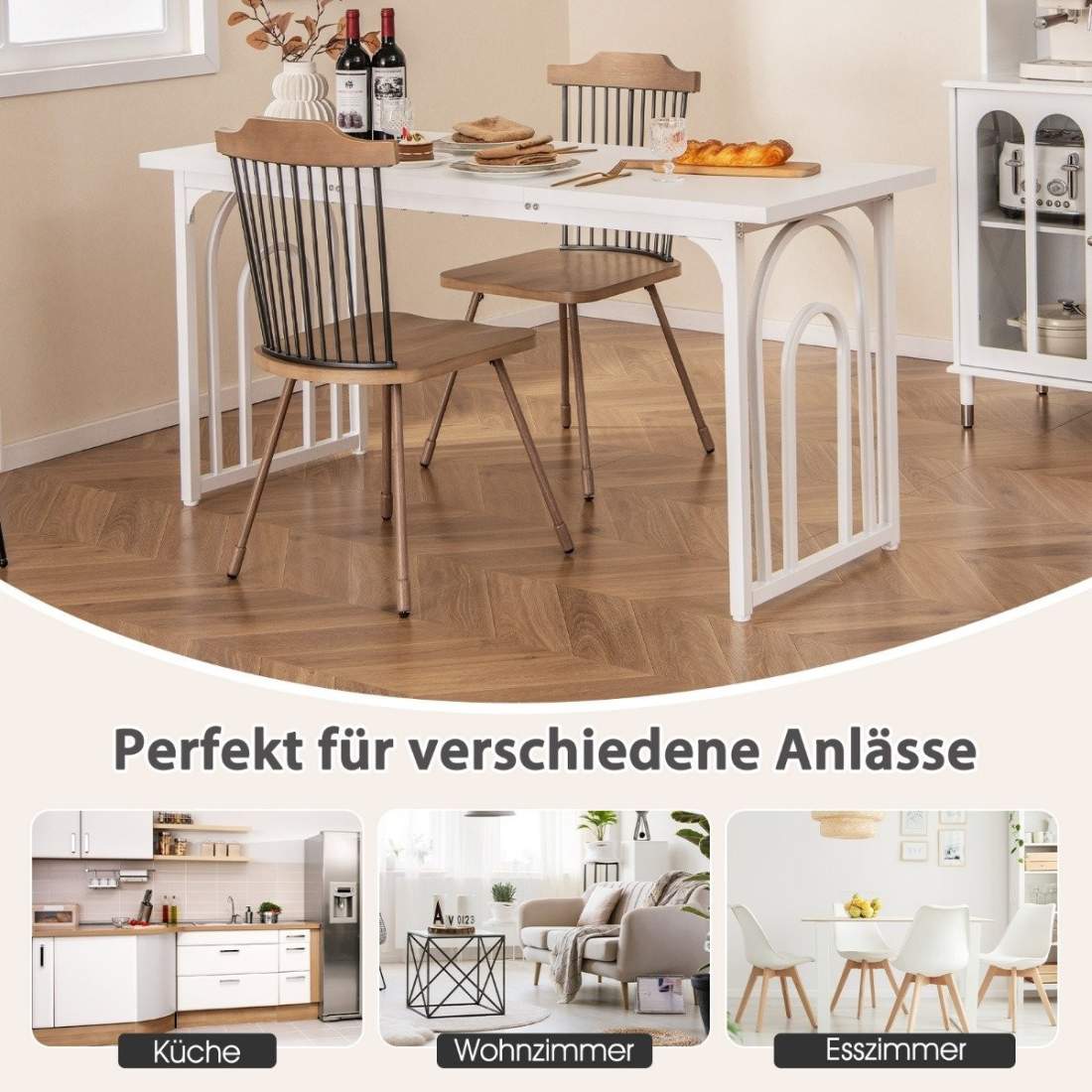 Matsalsbord trä 160 x 60 cm rektangulärt köksbord med metallben vit | Hem & Hobby - Hem & Hushåll - Bygg | Pryloteket