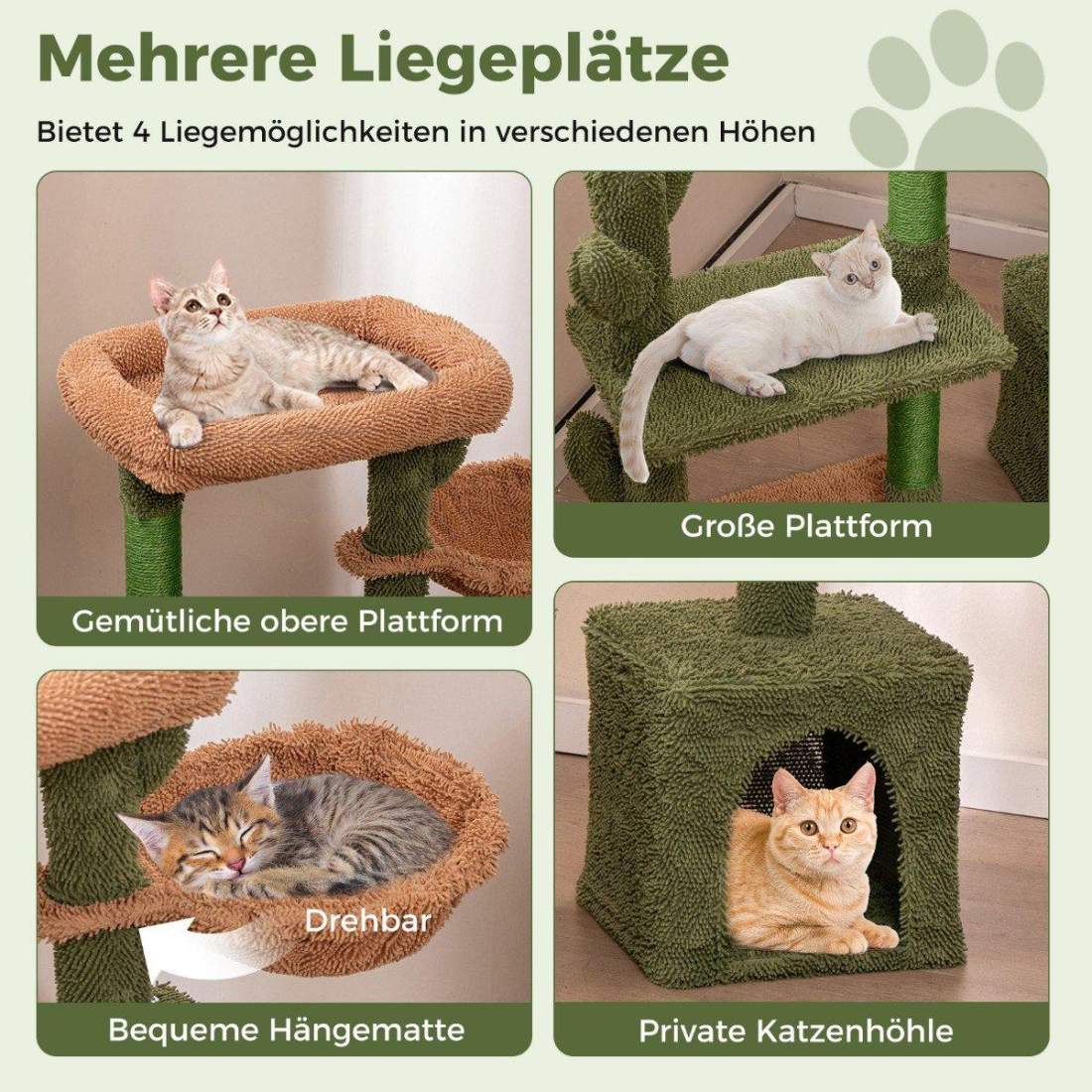 Skrapstolpe kaktus kattträd med plattformar hängmatta kattgrotta grön + brun (81 cm hög) | Hem & Hobby - Husdjur - Katt - Katträd | Pryloteket