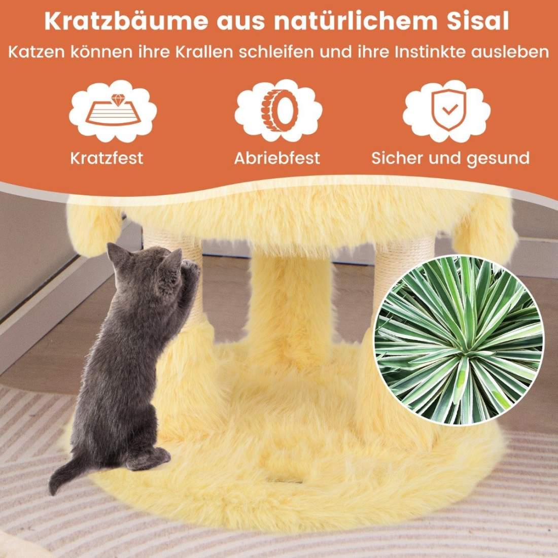 Liten skrapstolpe 93cm högt kattträd med monstertema med 2 kattgrottor rosa + gul | Hem & Hobby - Husdjur - Katt - Katträd | Pryloteket