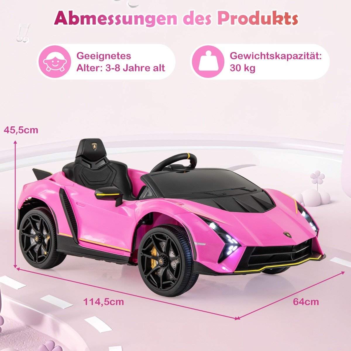 Børne elbil Lamborghini med fjernbetjening & LED-lys & Horn børnebil pink