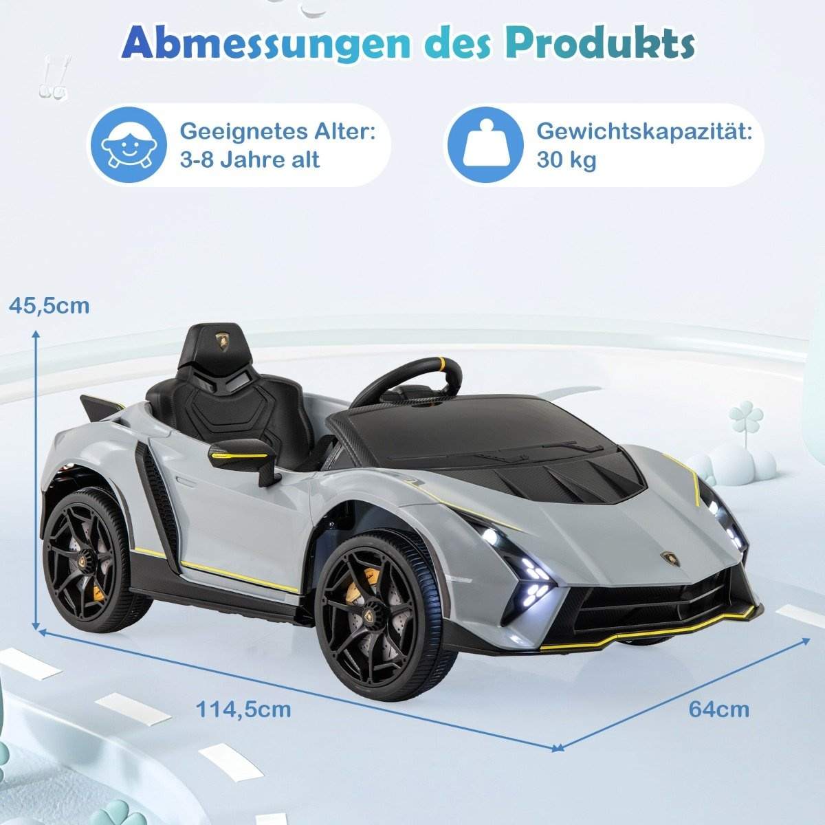Barns elbil Lamborghini med fjärrkontroll & LED-lampor & Horn barnbil grå | Sport & Fritid - Friluftsliv & Camping - Belysning | Pryloteket