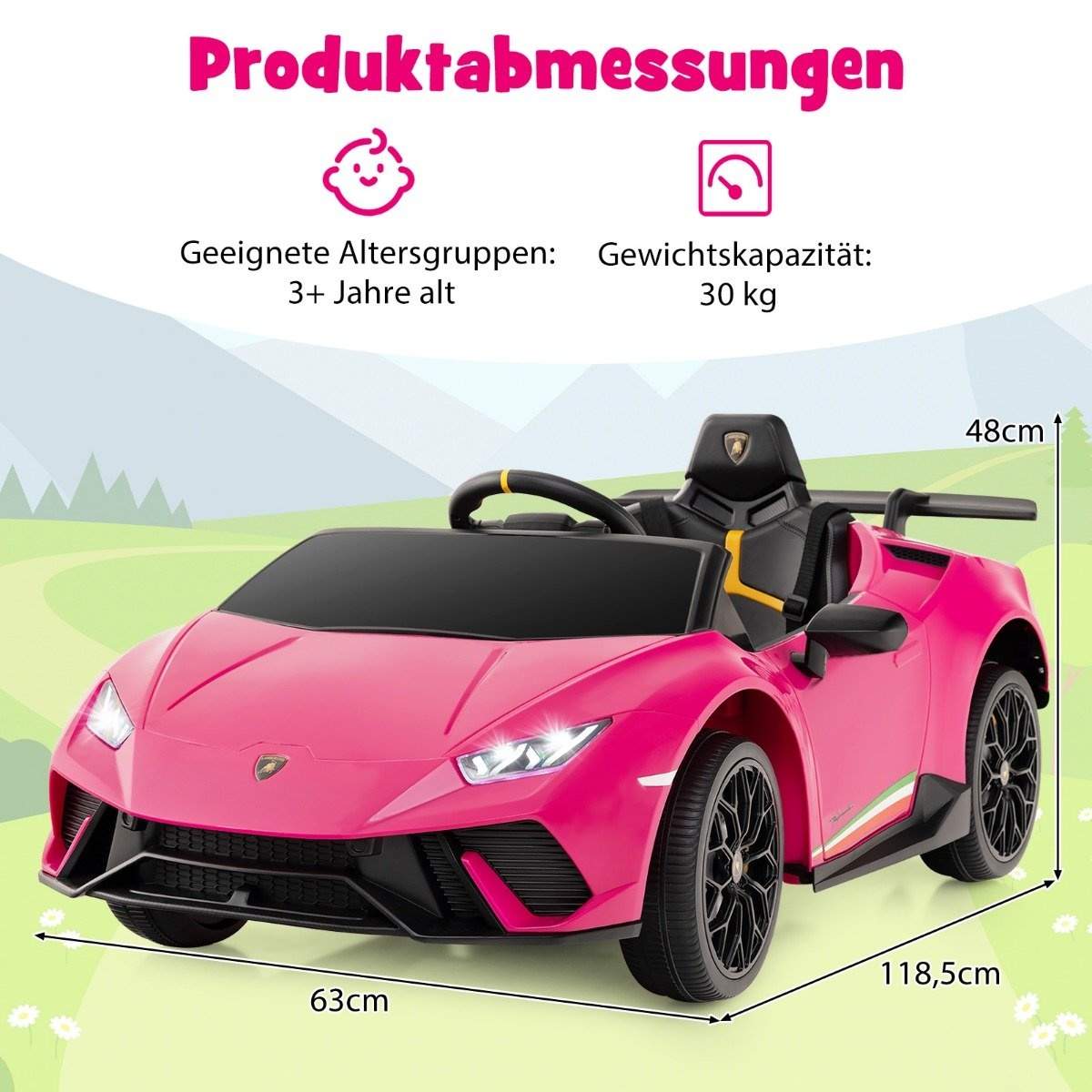 Børne elbil Lamborghini 12V børnebil el med fjernbetjening pink