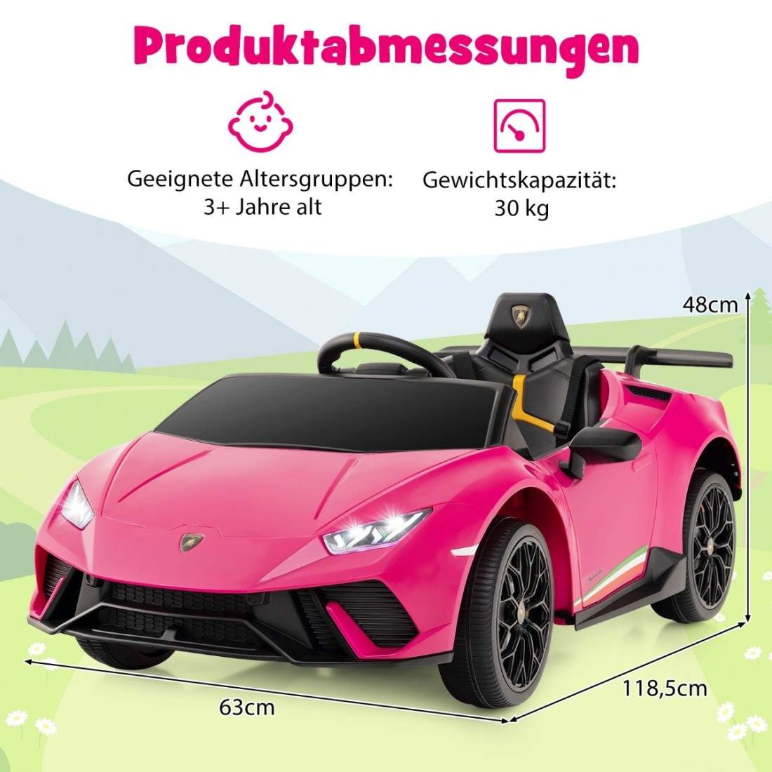 Barnelbil Lamborghini 12V barnbil el med fjärrkontroll rosa | Hälsa & Skönhet - Personvård - Vård & Rehabilitering - Hållning | Pryloteket