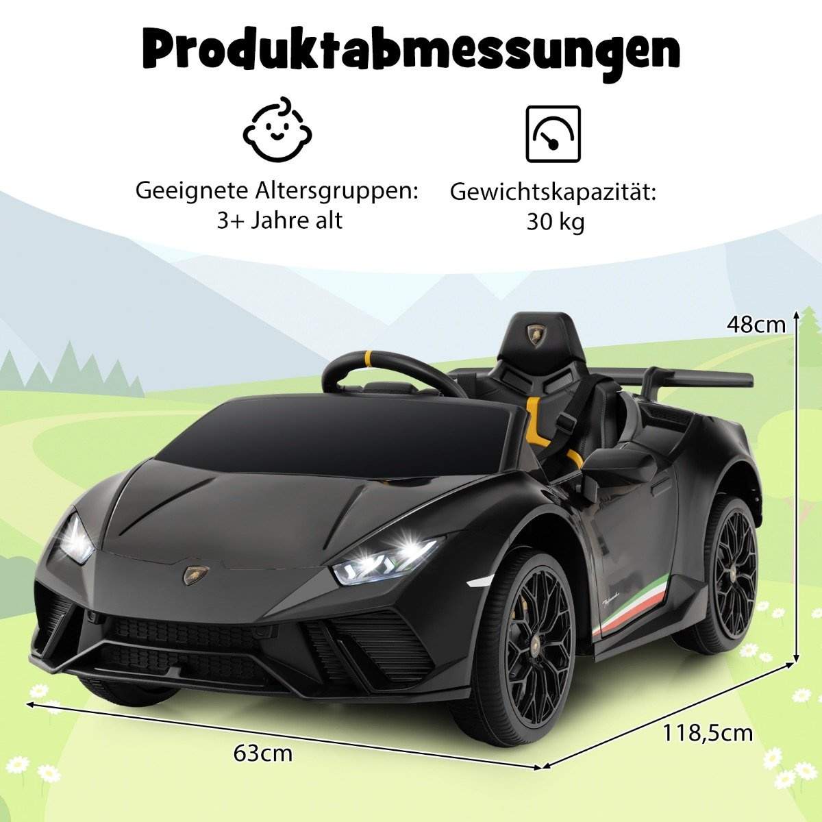 Børne elbil Lamborghini 12V børnebil el med fjernbetjening sort