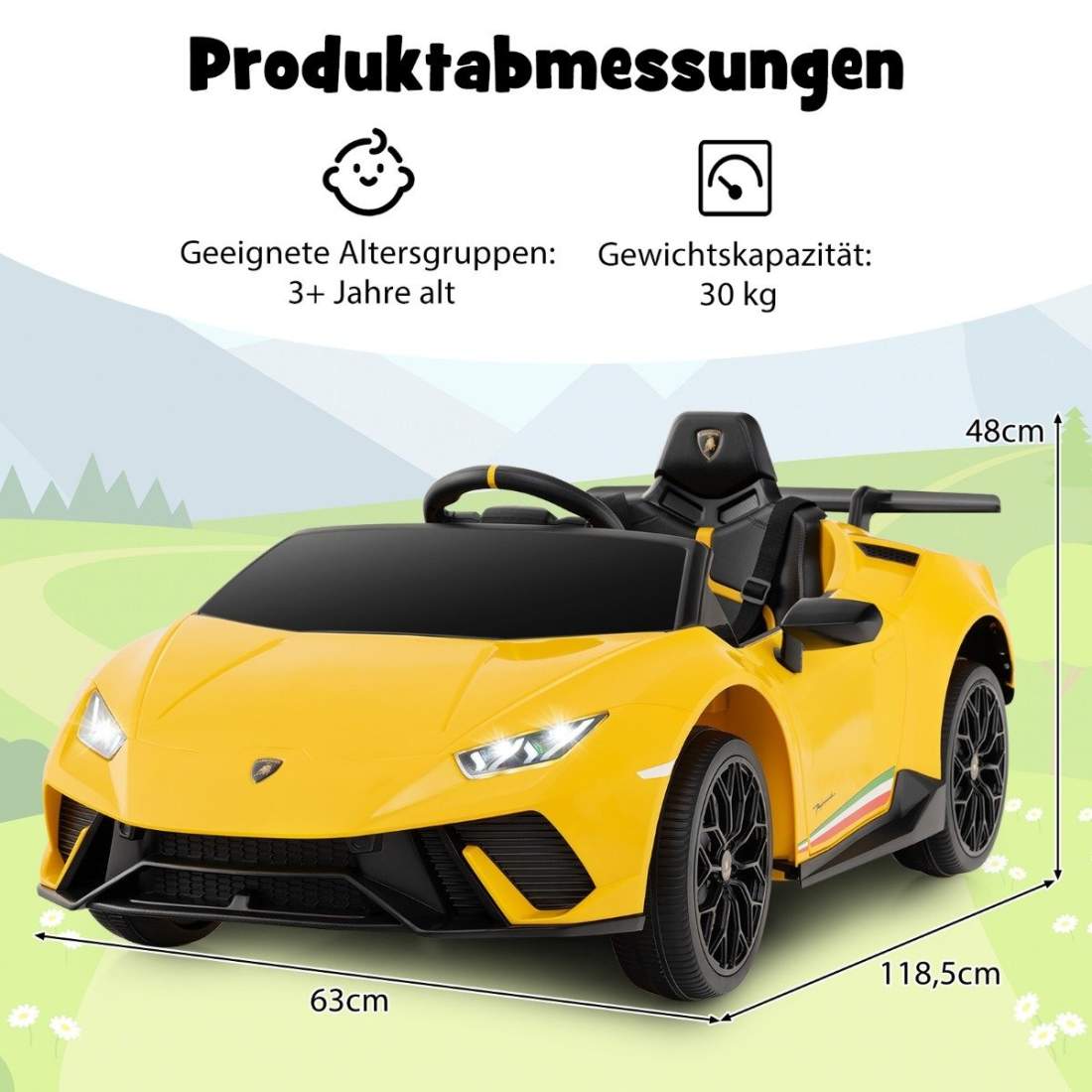 Barnelbil Lamborghini 12V barnbil el med fjärrkontroll gul | Elektronik - Speltillbehör - Nintendo - Nintendo Switch - Laddare | Pryloteket
