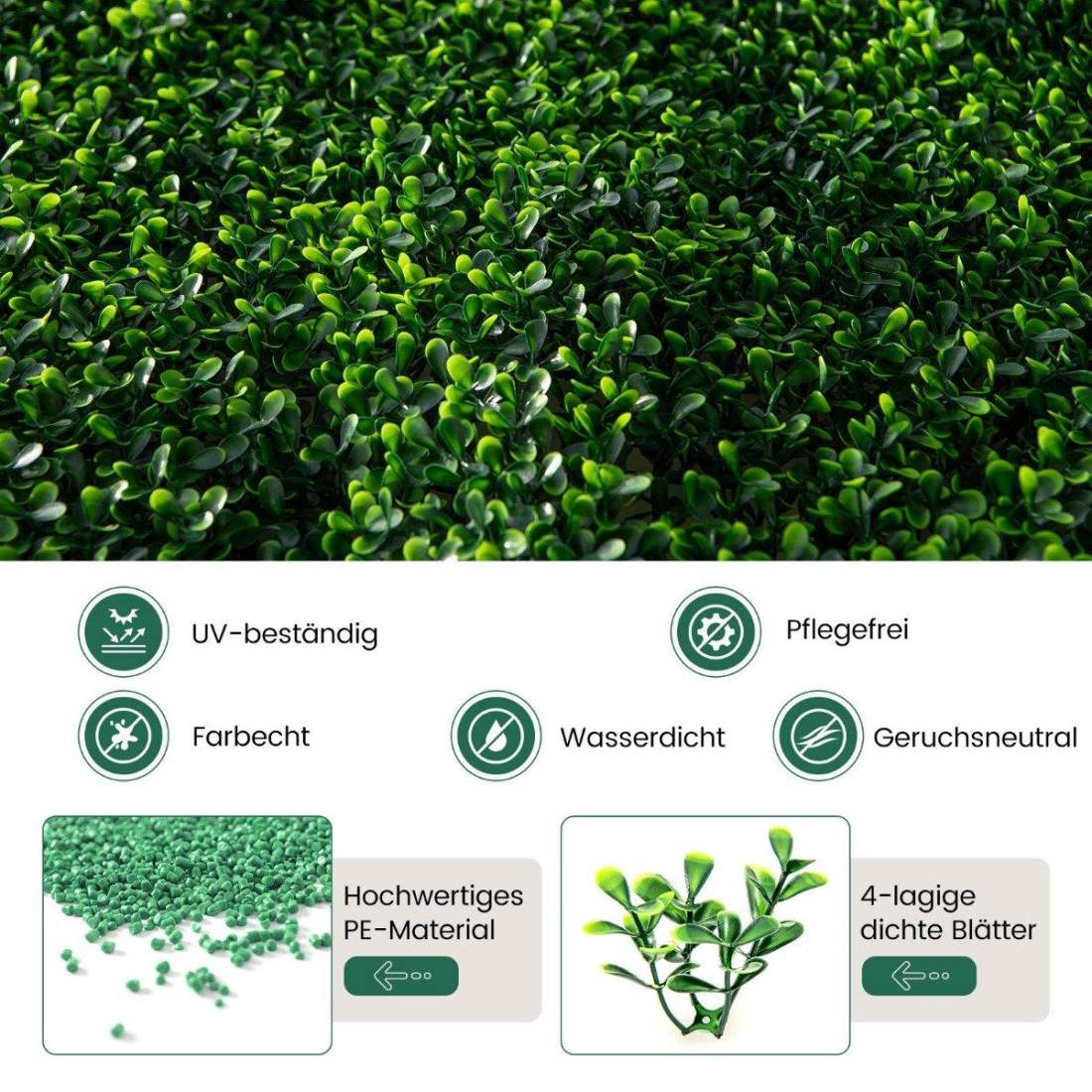 Förpackning med 12 konstgjorda häck växtvägg 50 x 50 cm paneler med gröna buxbomblad | Hem & Hobby | Pryloteket