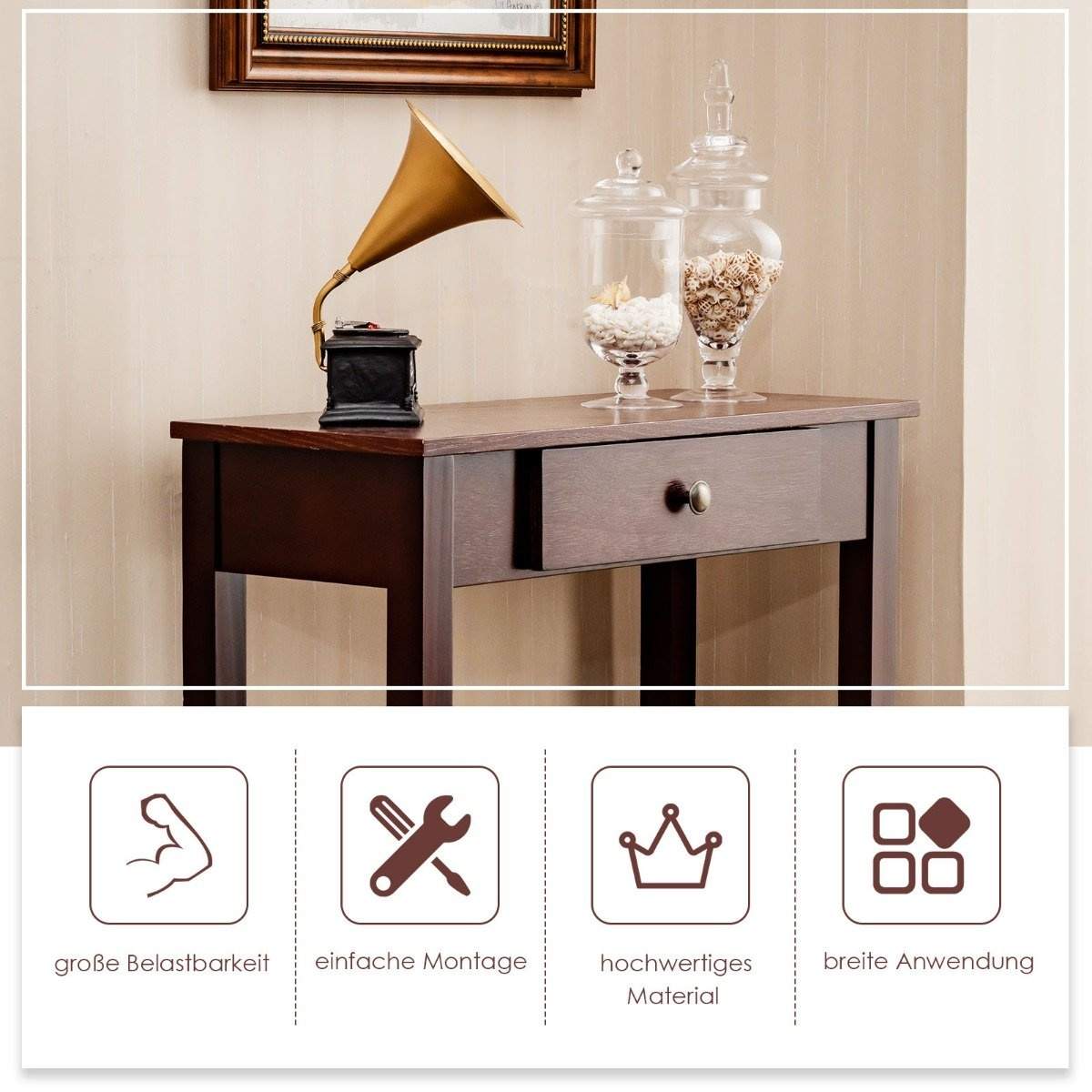 Konsolbord med låda, entrébord, smalt industriellt sidobord av trä 71 x 30 x 71cm brun | Elektronik - Ljud & Bild - TV-Tillbehör - Fjärrkontroller | Pryloteket