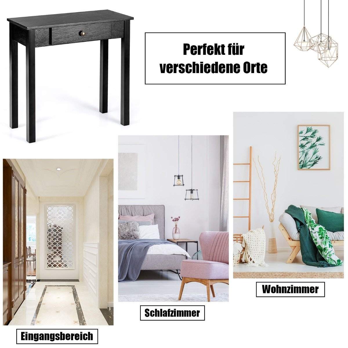 Konsolipöytä laatikolla, sisääntulopöytä, kapea teollisuussivupöytä puusta 71 x 30 x 71cm musta