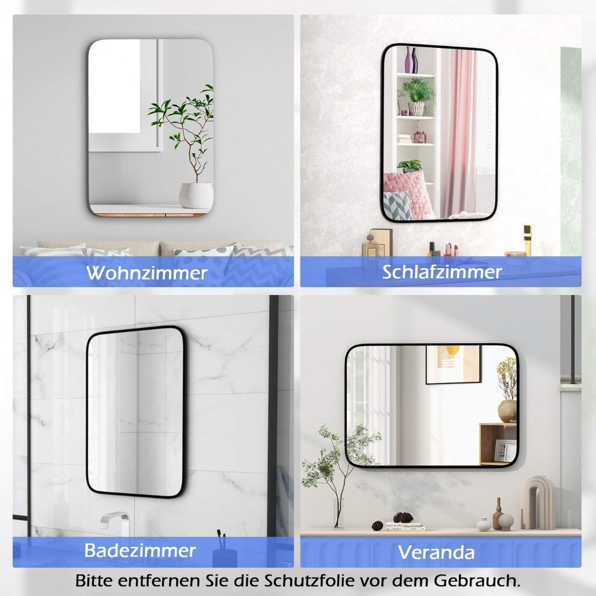 Kylpyhuonepeili 70 x 50 cm iso meikkipeili, jossa särkymätön suorakaiteen muotoinen kalvo