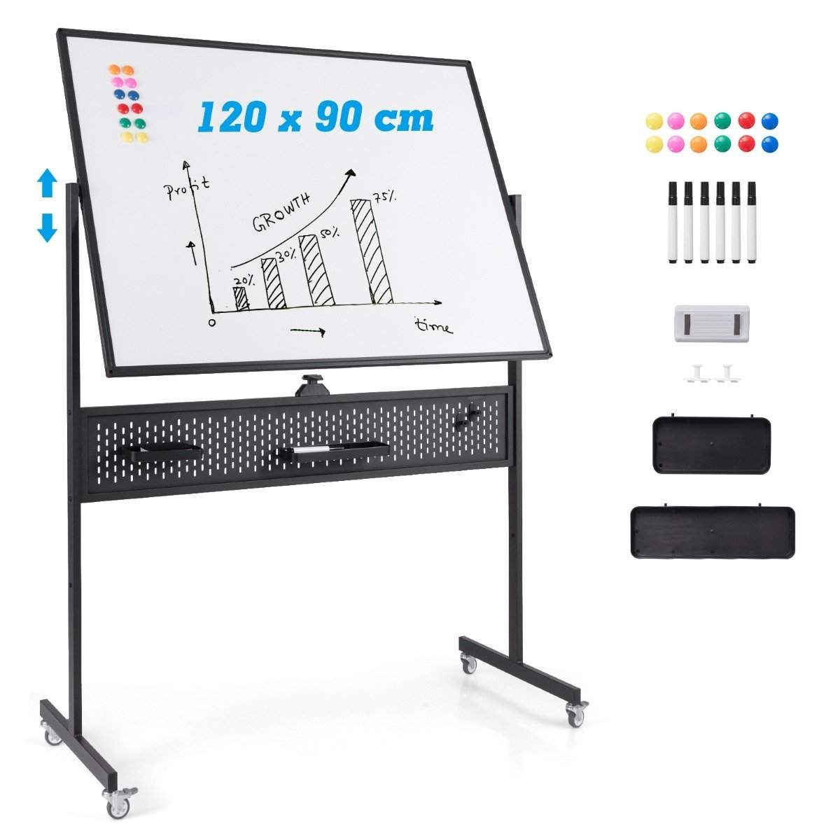 120 x 90 cm Dubbelsidig mobil whiteboardtavla med Pegboard & Roller & Svart stativ | Elektronik - Tillbehör Mobil & Surfplatta - Mobiltillbehör - Mobilkablar - Tillbehör | Pryloteket