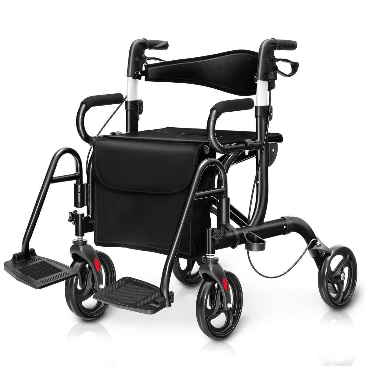 Rollator foldbar og let med sæde 2 i 1 kørestol & rejse rollator ganghjælp 6-vejs højdejusterbar