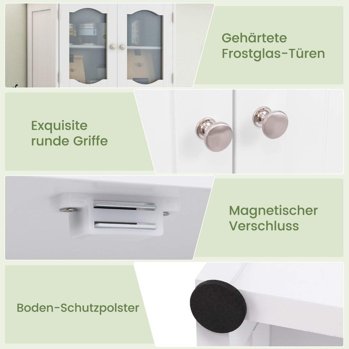 Badeværelsesskab, fritstående højskab med 4 låger og hylder, hvid, 60 x 30 x 148,5 cm