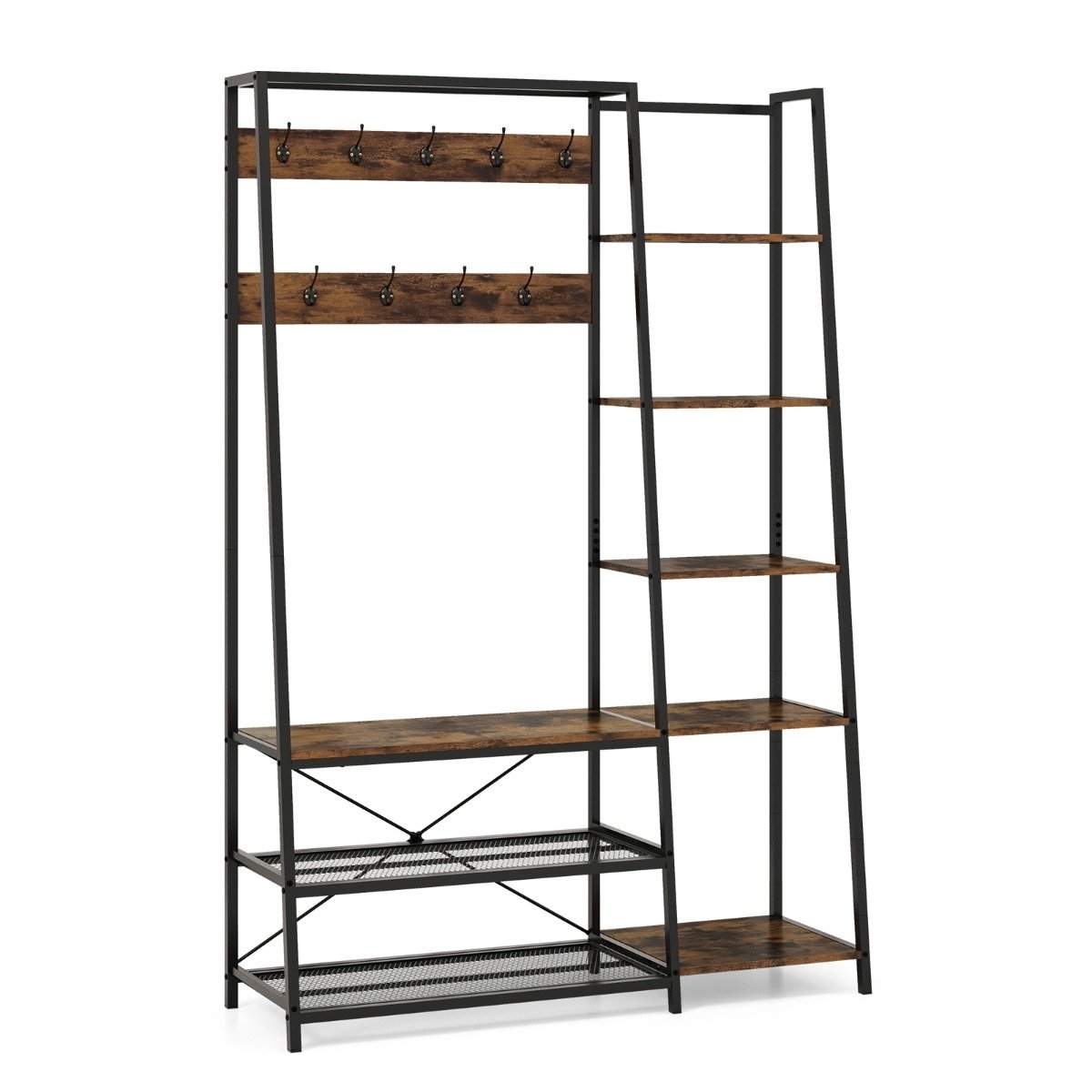 5 i 1 knageholder med skobænk & 9 kroge & 5 sidehylder & 2 trådhylder