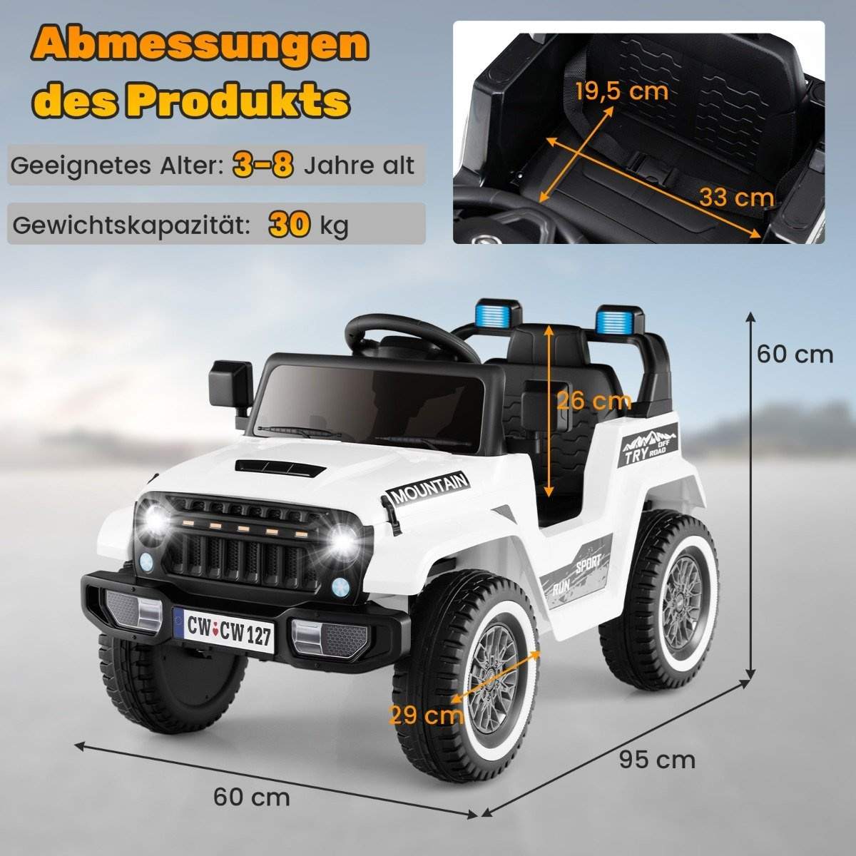 El-jeep til børn med dobbeltmotor & Langsom start & 4-fjedret affjedret ride-on bil hvid