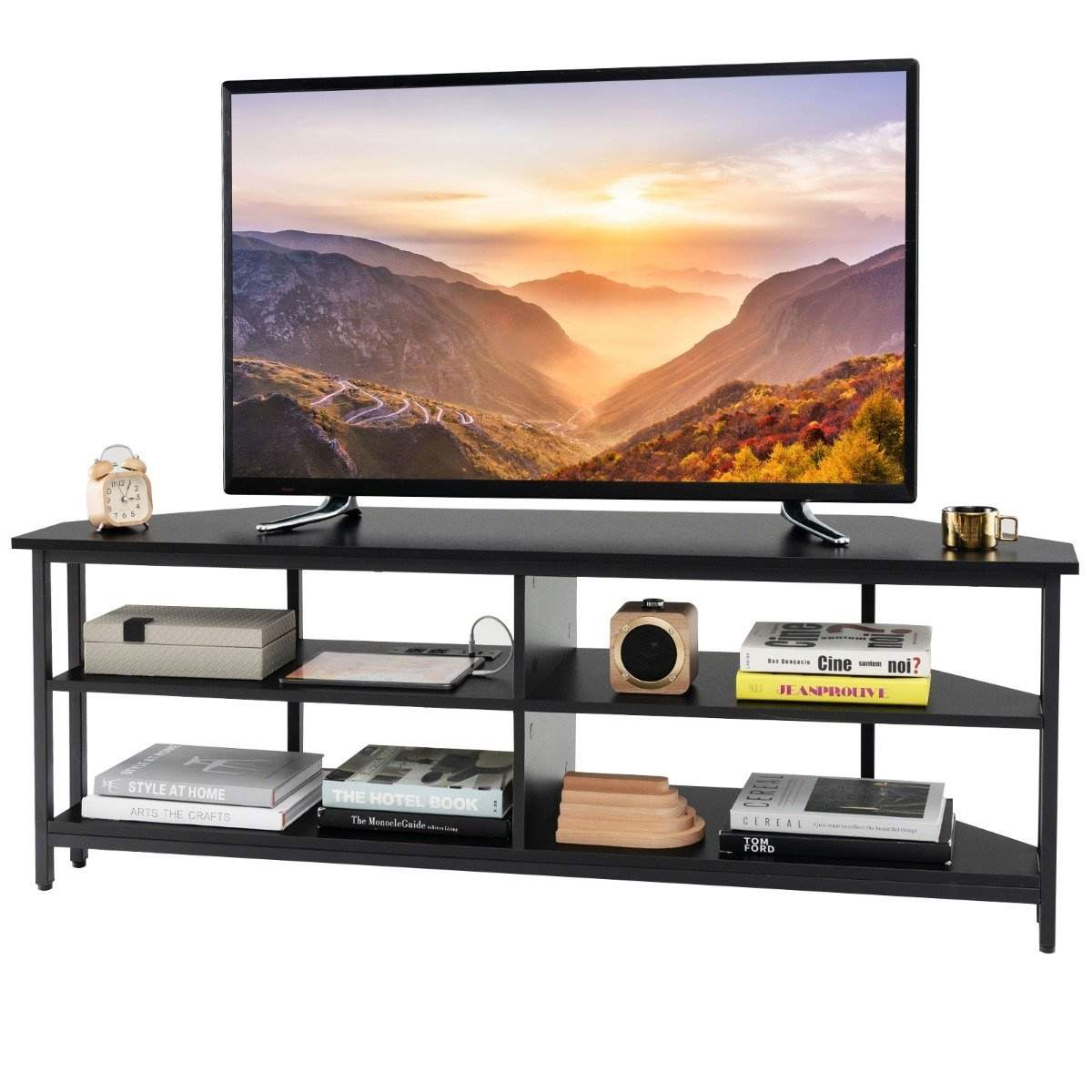 Hörn TV-skåp med laddstation & Hyllor TV lowboard för TV upp till 65 tums TV-skåp svart | Elektronik - Ljud & Bild - TV-Tillbehör - Fjärrkontroller | Pryloteket