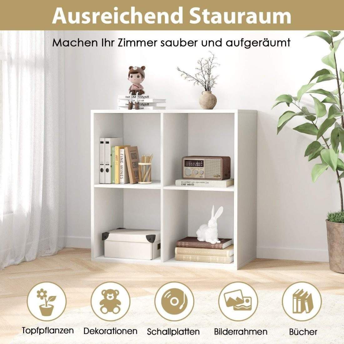 Bokhylla med 4 fack kubhylla stående hylla öppen hylla modern vit | Hem & Hobby - Hem & Hushåll - Sovrum | Pryloteket