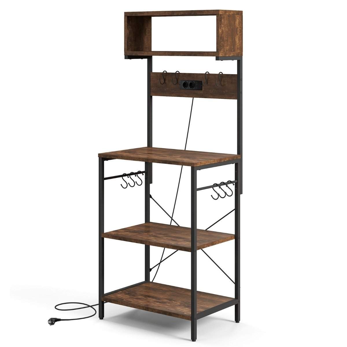 Køkkenhylde med fatning & åbne hylder & 10 hængekroge, stående hylde, mikroovnshylde