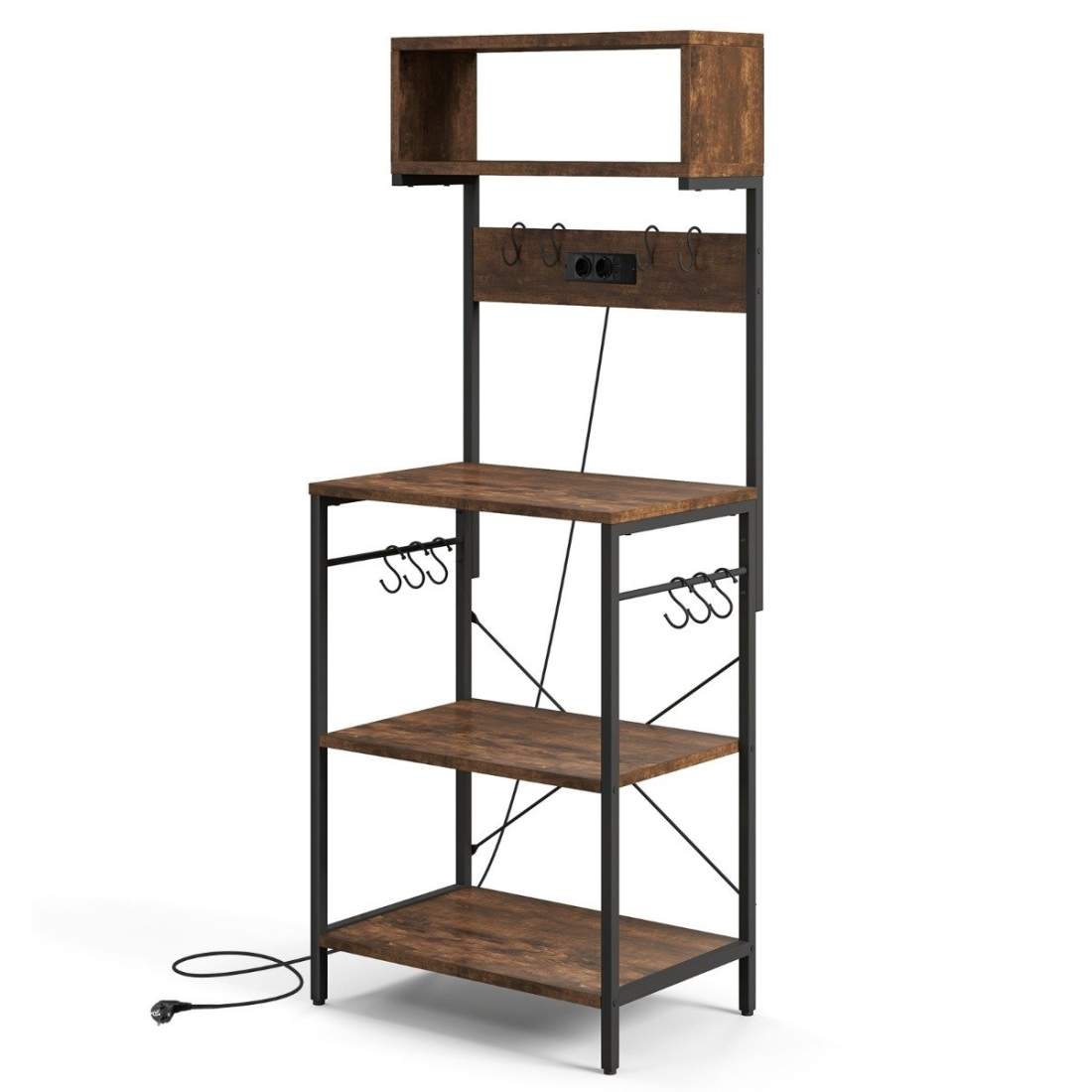 Kökshylla med uttag & öppna hyllor & 10 hängkrokar, stående hylla, mikrovågshylla | Hem & Hobby - Hem & Hushåll - Kök - Köksförvaring | Pryloteket