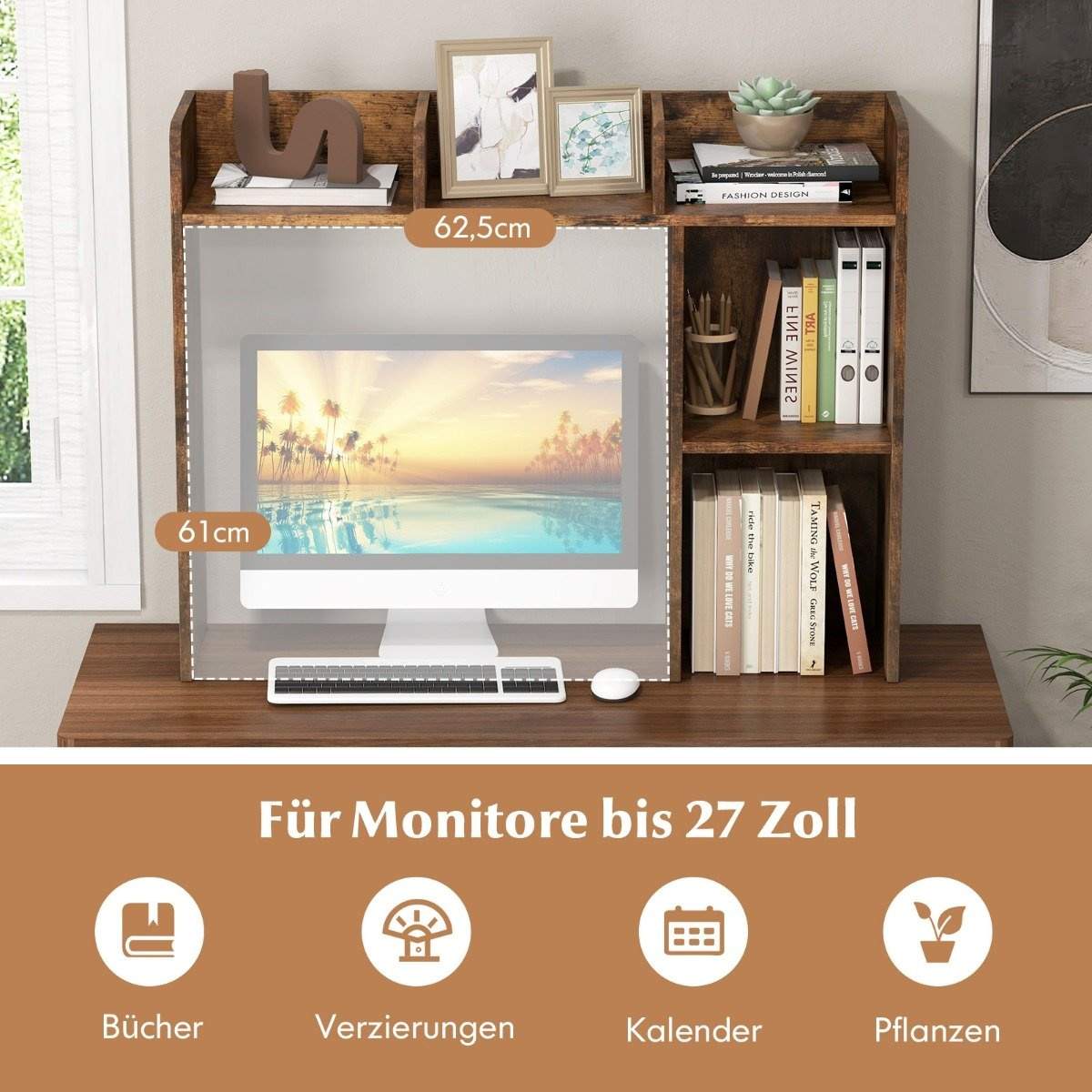 Skrivbordshylla bordshylla med 4 hyllor och öppet fack 94 x 25 x 74 cm Rustikbrun | Mode & Accessoarer - Smycken, Smyckesset & Tillbehör - Ringar | Pryloteket