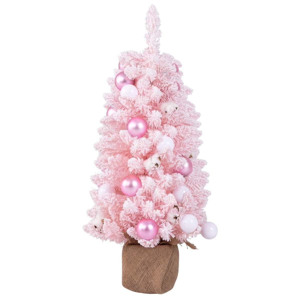 90cm Mini kunstigt juletræ med sne & Cementbund juletræ Chirstbaum pink