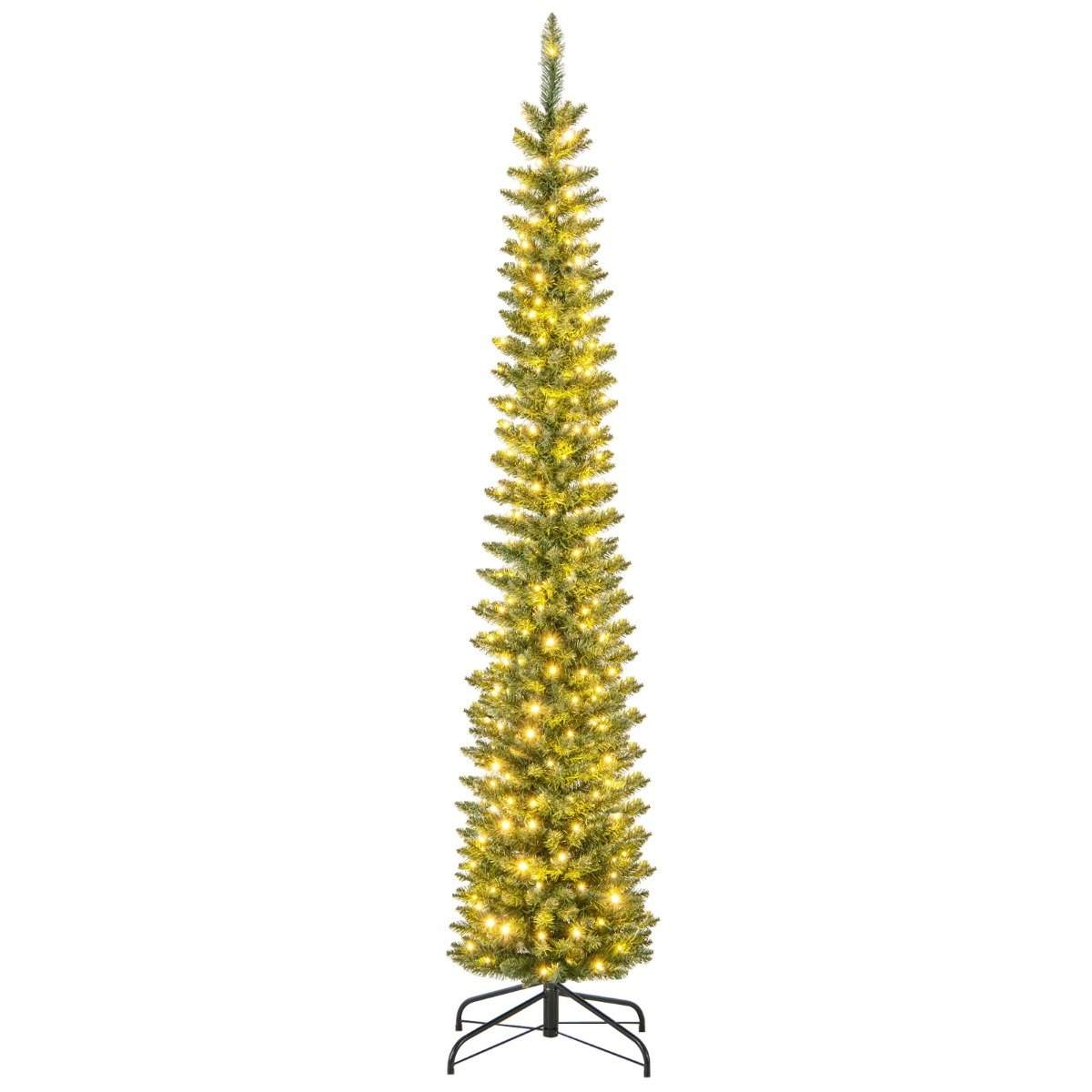 Kunstigt juletræ med LED-lys Slankt juletræ Oplyst festligt træ 210cm