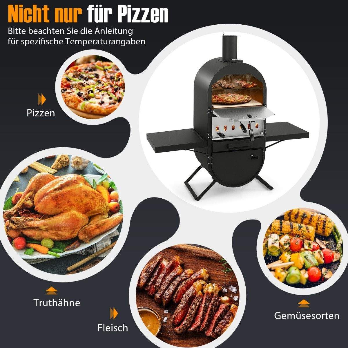 Pizzaugn utomhus pizzaugn med sidohyllor grillställ av rostfritt stål pizzaspade för trädgård | Elektronik - Speltillbehör - Nintendo - Nintendo Switch - Skal | Pryloteket