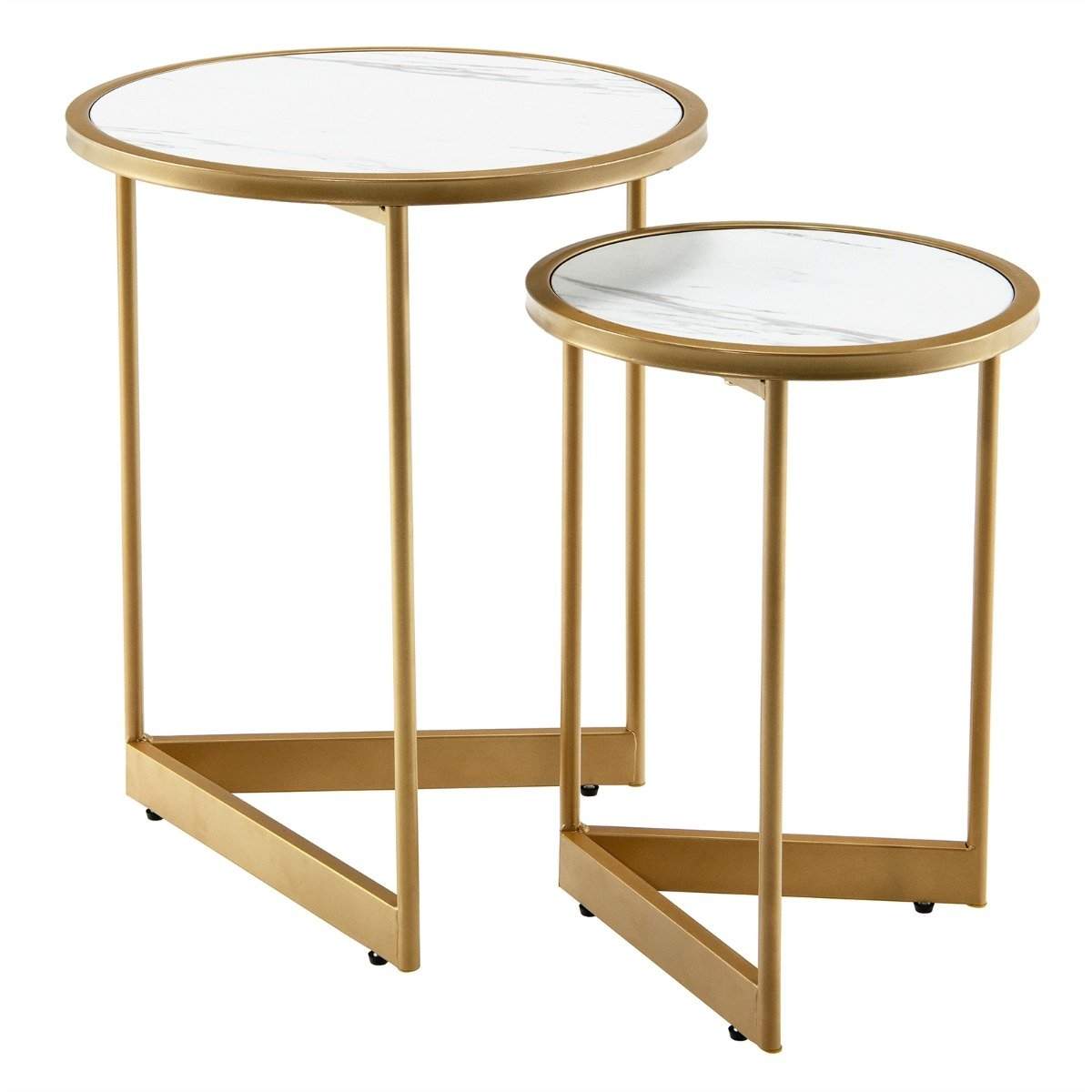 Sæt med 2 Marble Look sofaborde med guld metalben Moderne sidebord