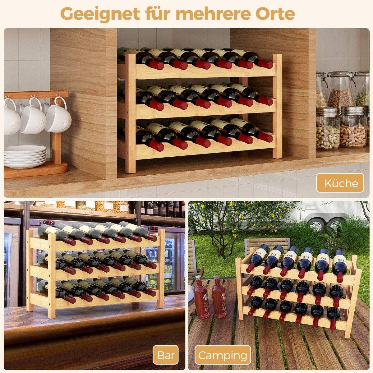 3 etagers vinreol bambus vinstander til 18 flasker 62 x 24 x 38 cm natur