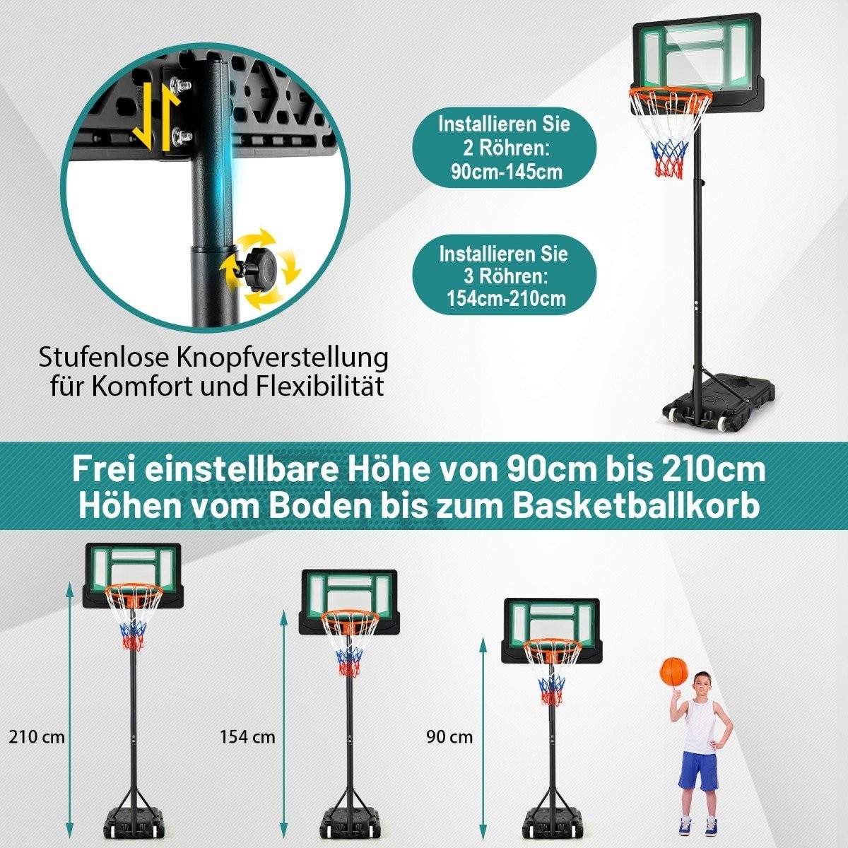 Basketballstativ 90/158-210 cm højdejusterbar basketballkurv med stativ vejrbestandig indendørs udendørs grøn