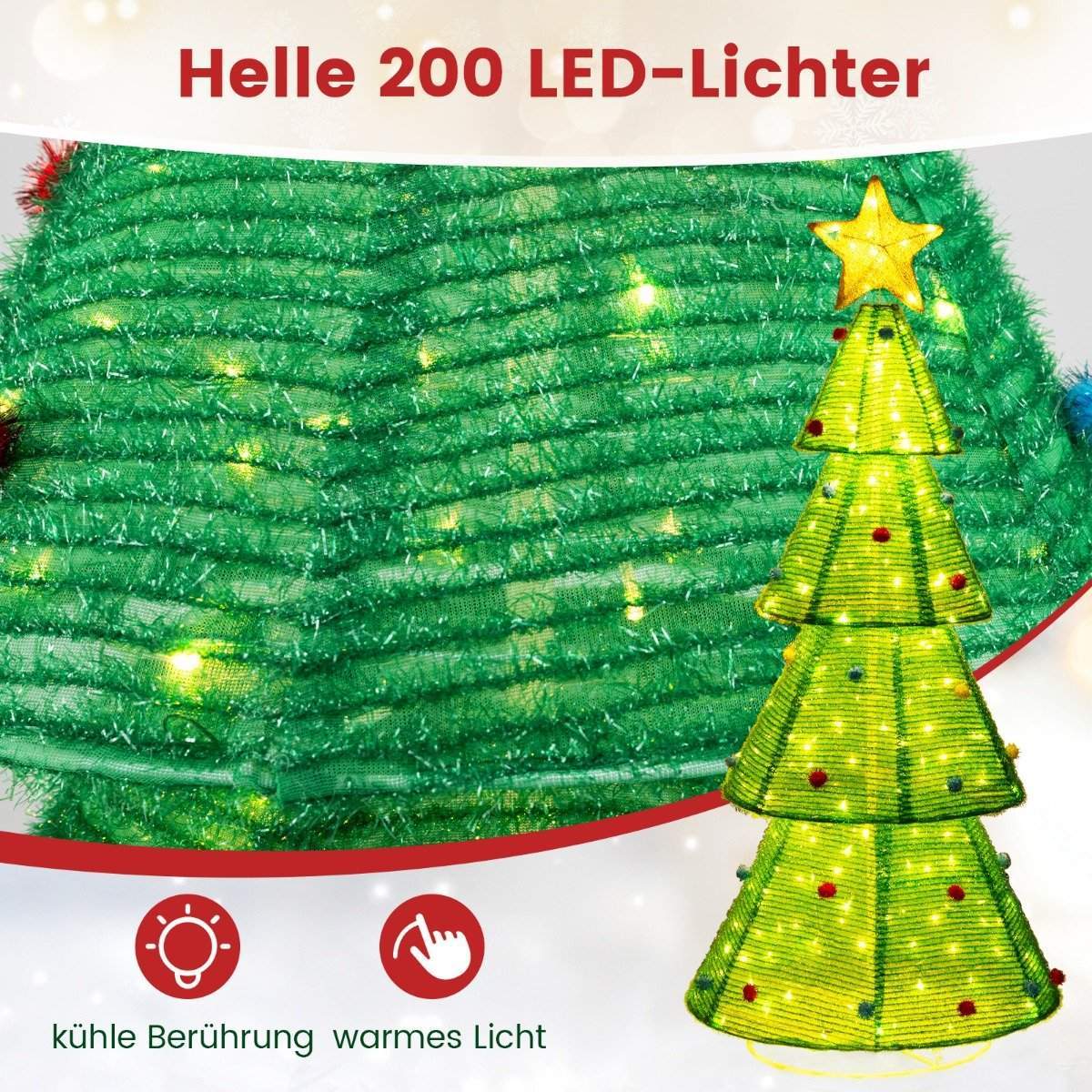 LED kunstigt juletræ 190cm oplyst juletræ med 200 LED lys