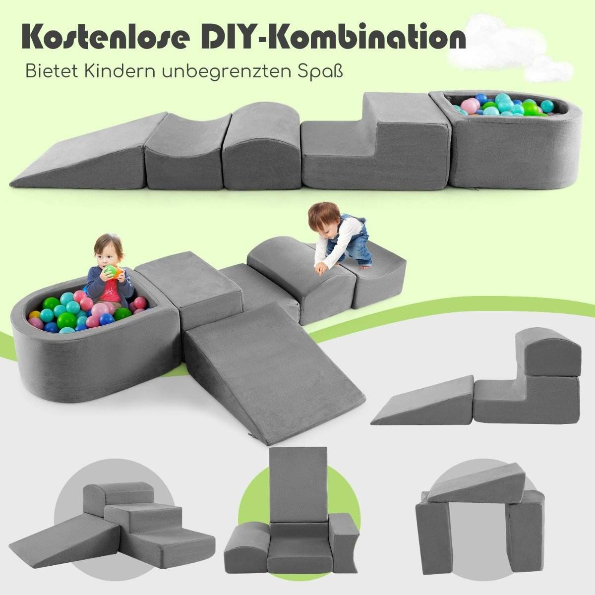 5 kpl. Vaahtomuovirakennuspalikat Jättiläiset rakennuspalikat pallokuopilla Suuret rakennuspalikat Grayn ympärillä juoksemiseen