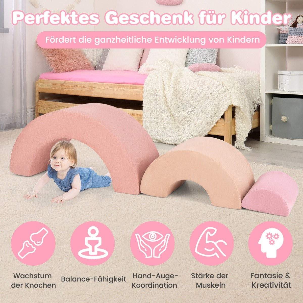 3 STK. Bløde byggeklodser skum byggeklodser til klatring og kravle til babyer pink