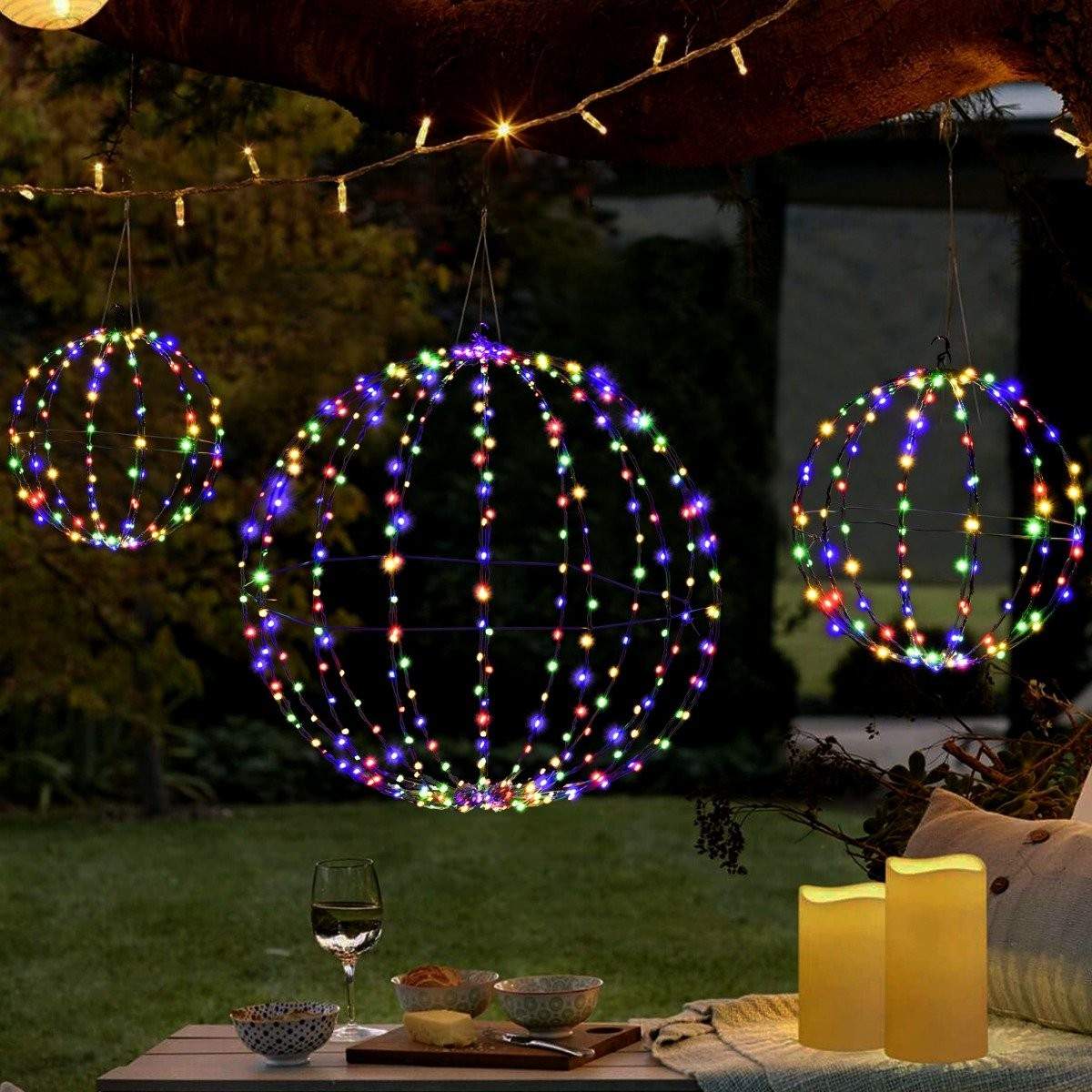 Julelysbold Pakke med 2 LED-kugler til hængende og stående julelys