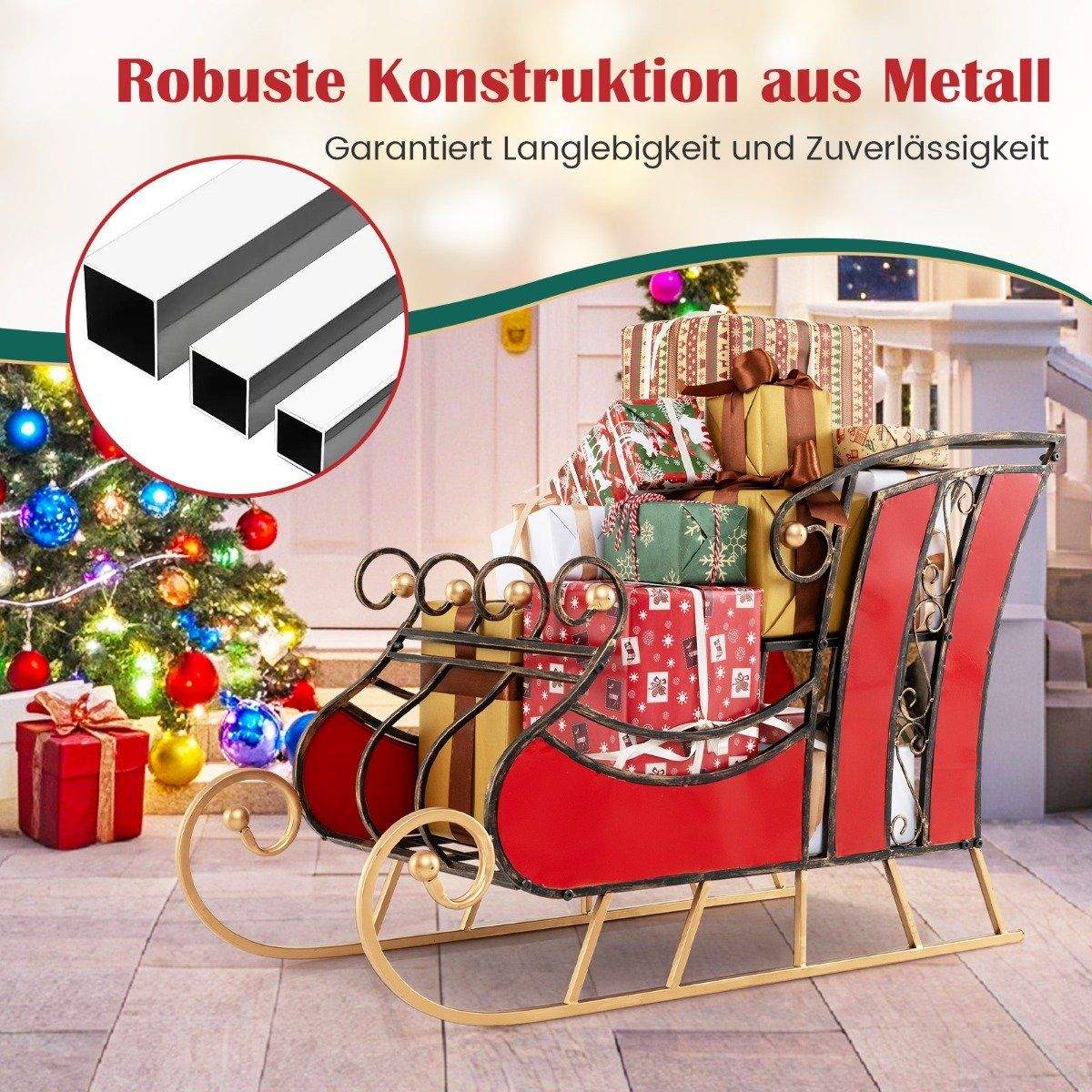 Dekorativ metalslæde juleslæde til jul 93 x 41 x 59 cm rød