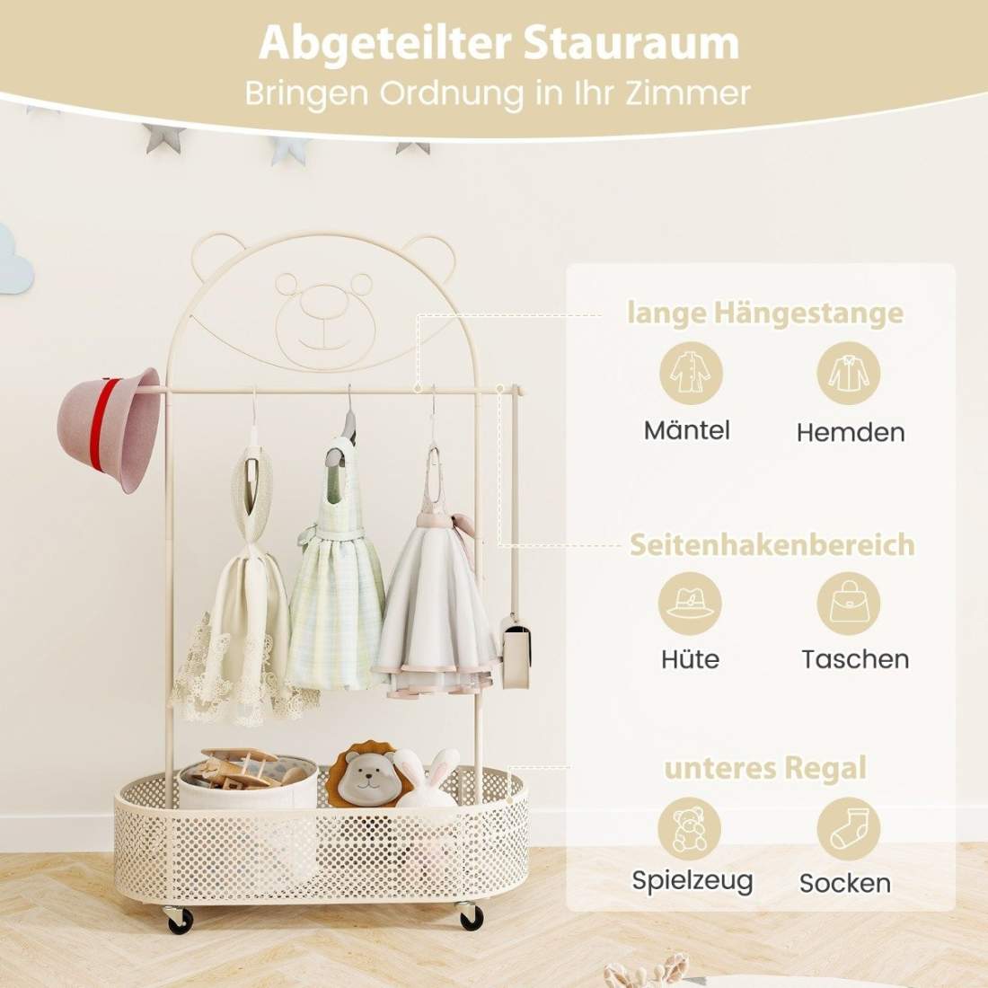 Barnklädställ höjdjusterbar från 130cm/150cm/182cm klädstativ på hjul vit | Mode & Accessoarer - Accessoarer | Pryloteket