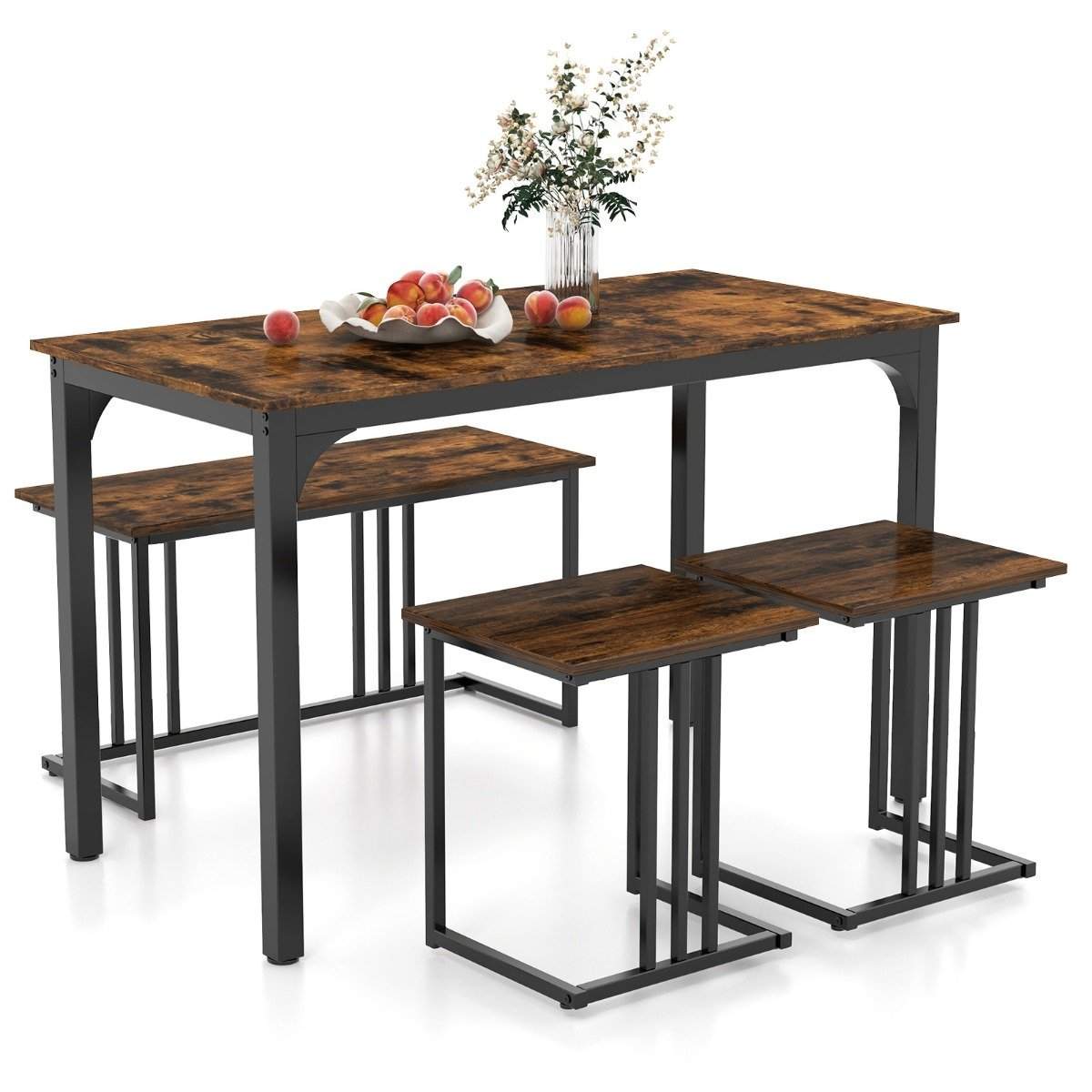 Matbord med bänk & 2 pallar set om 4 köksbord industriell matgrupp för kök 120 x 60 x 75 cm brun | Hälsa & Skönhet - Personvård - Vård & Rehabilitering - Hållning | Pryloteket