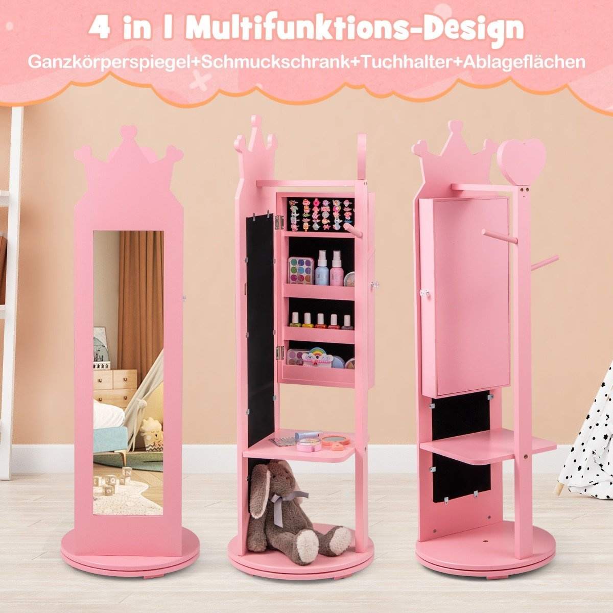 4 i 1 smyckesskåp för barn spegelskåp 360° roterbart med hel spegel rosa | Elektronik - Tillbehör Mobil & Surfplatta - Mobiltillbehör - Mobilkablar - Tillbehör | Pryloteket