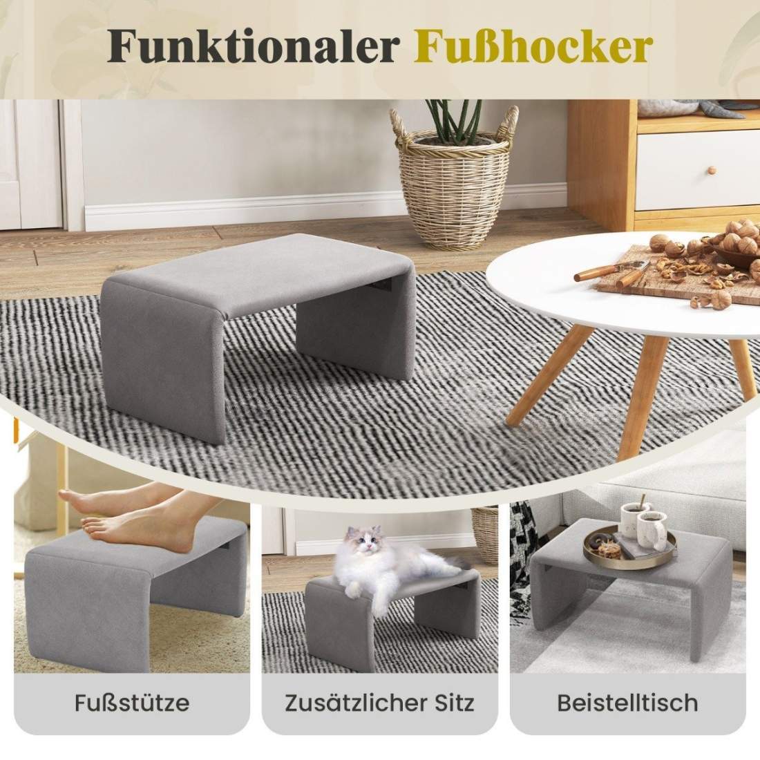 Fåtölj med pall oversized relaxfåtölj med öppen rygg och bred sits grå | Hem & Hobby - Hem & Hushåll - Sovrum | Pryloteket