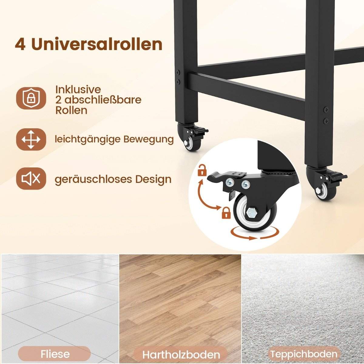 Skrivebord med hjul Computerbord med aftagelig stoftaske og høretelefonkrog 120 x 60 x 75 cm Naturlig