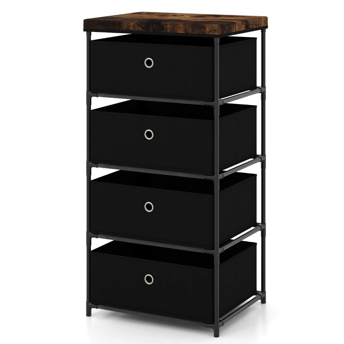 Sengebord med stofskuffer & metalstel sidebord opbevaringsskab sort