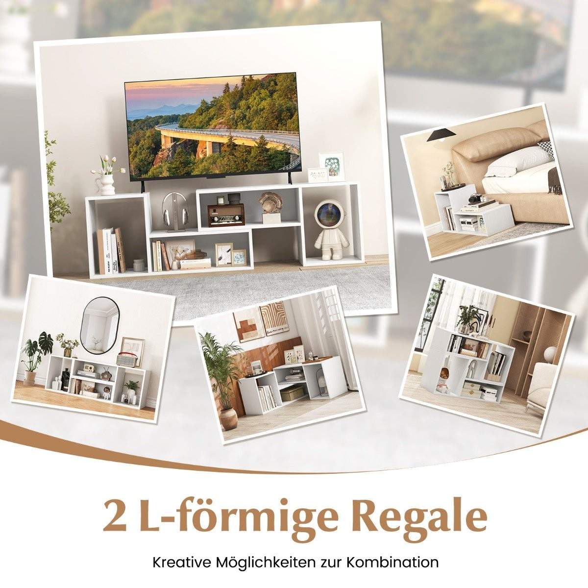 TV-skåp 2-delad gratis kombination TV-bänk för tv-apparater upp till 60 tum vit | Elektronik - Tillbehör Mobil & Surfplatta - Mobiltillbehör - Mobilkablar - Tillbehör | Pryloteket