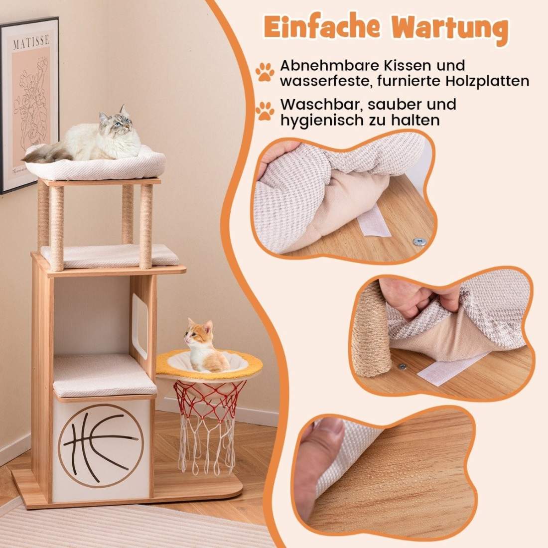 Träskrapstolpe 120 cm sporttema klättertorn med 2-vånings katthus naturligt | Hem & Hobby - Husdjur - Katt - Katträd | Pryloteket