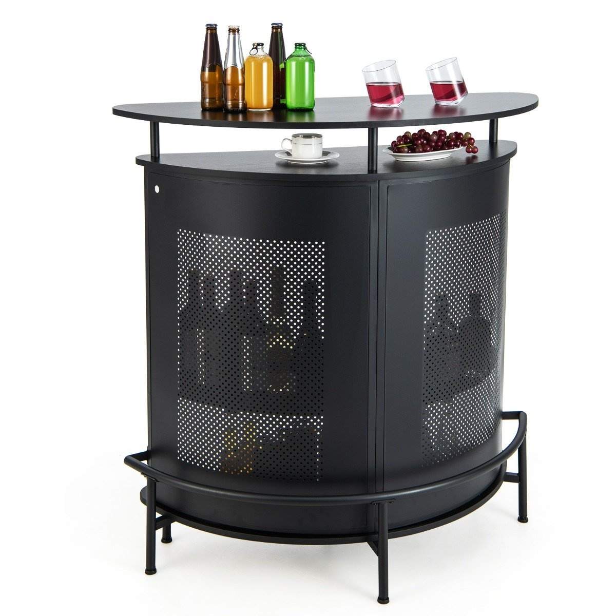 Køkken barbord med opbevaringsplads & fodstøtte & justerbare fødder køkkenbord bordstang sort