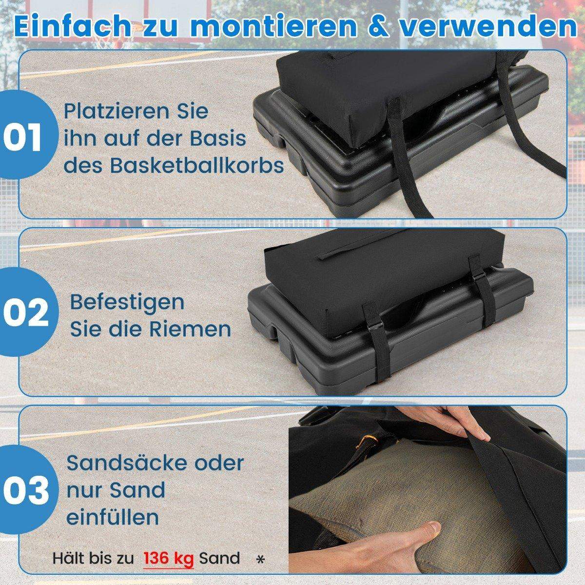 Sandpose til basketballkurv tåler op til 136 kg sand lavet af sort Oxford stof