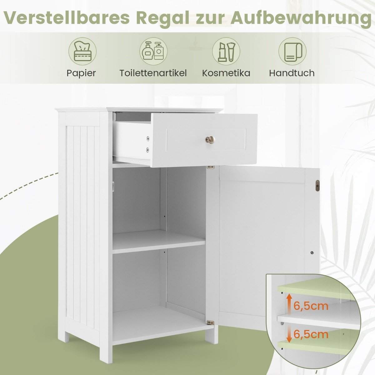 Badeværelsesskab smalt med skuffe & låge 43 x 34 x 77 cm hvid