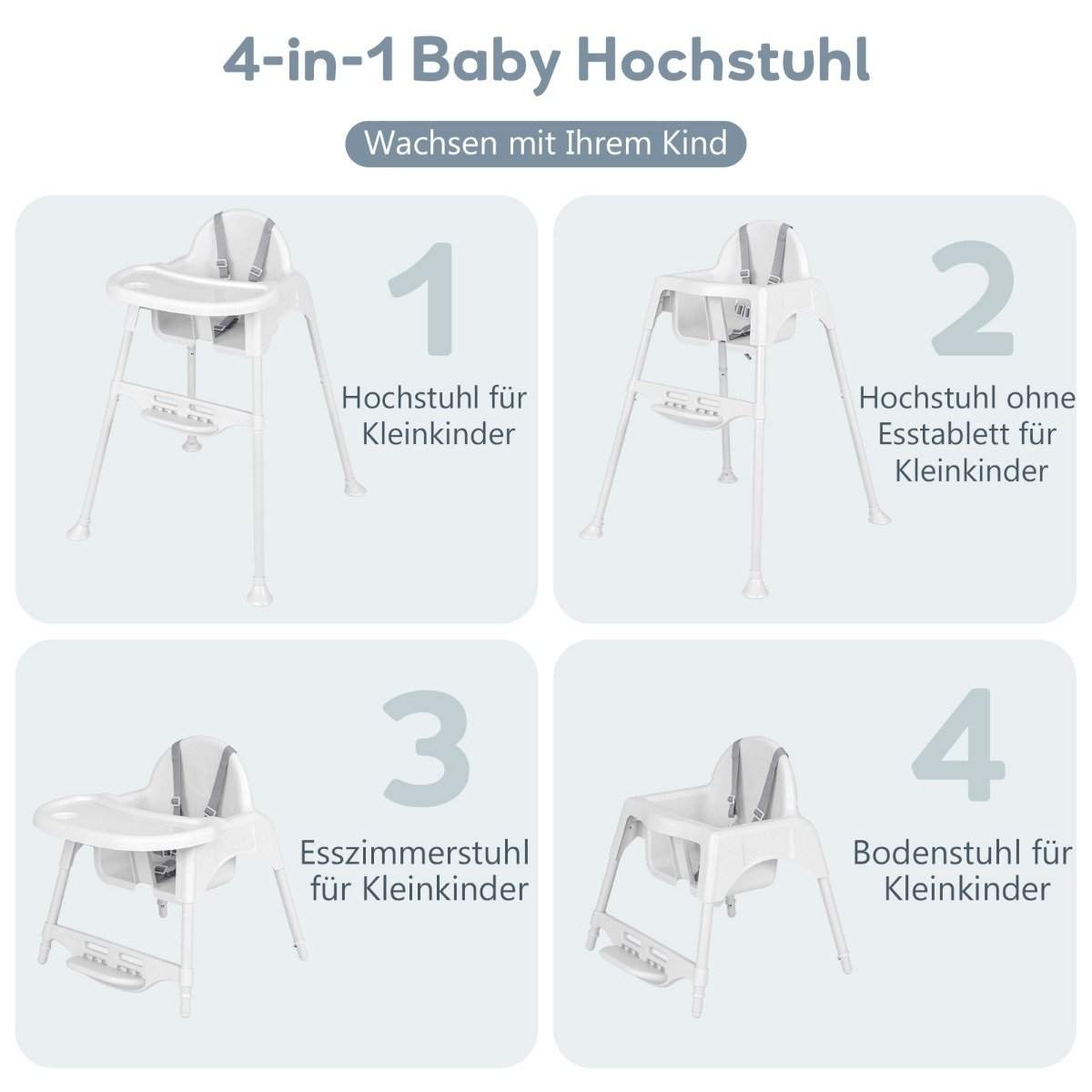 4 i 1 høj stol baby høj stol med aftagelig bakke baby høj stol hvid