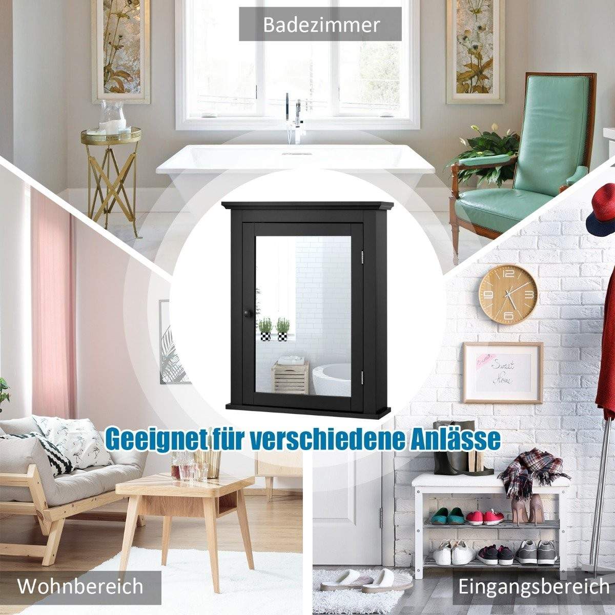 Spegelskåp badrumsväggskåp med spegel badrumsspegelskåp svart | Hem & Hobby - Hem & Hushåll - Textil - Handdukar | Pryloteket