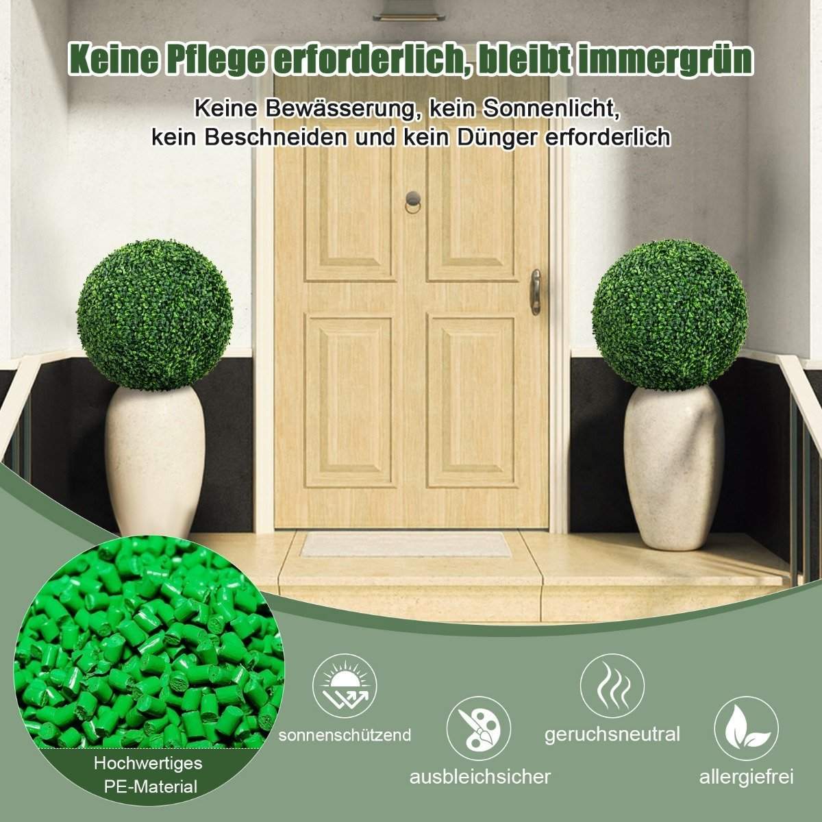 Sæt med 2 buksbomkugler, buksbomkugler, UV-bestandig topiary, kunstig plante, dekorativ plante, mørkegrøn