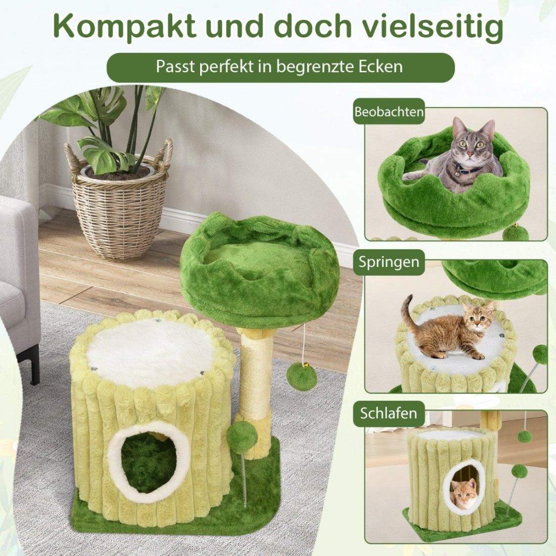 Liten skrapstolpe kattträd med plattform sisal skrapstolpe kattgrotta & 2 gröna bollar | Hem & Hobby - Husdjur - Katt - Katträd | Pryloteket