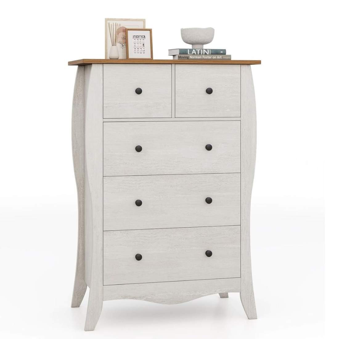 Byrå med 5 vikbara tyglådor, skänk i lantlig stil, grått lådskåp | Hem & Hobby - Hem & Hushåll - Sovrum | Pryloteket